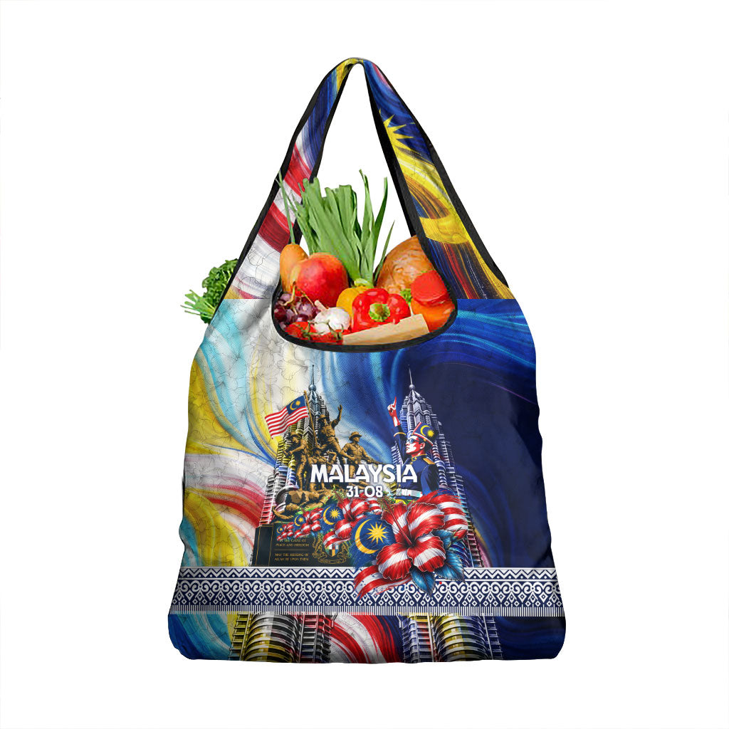Malaysia Merdeka Independence Day Grocery Bag Patriotic Twin Towers Soldier National Flower Graphic