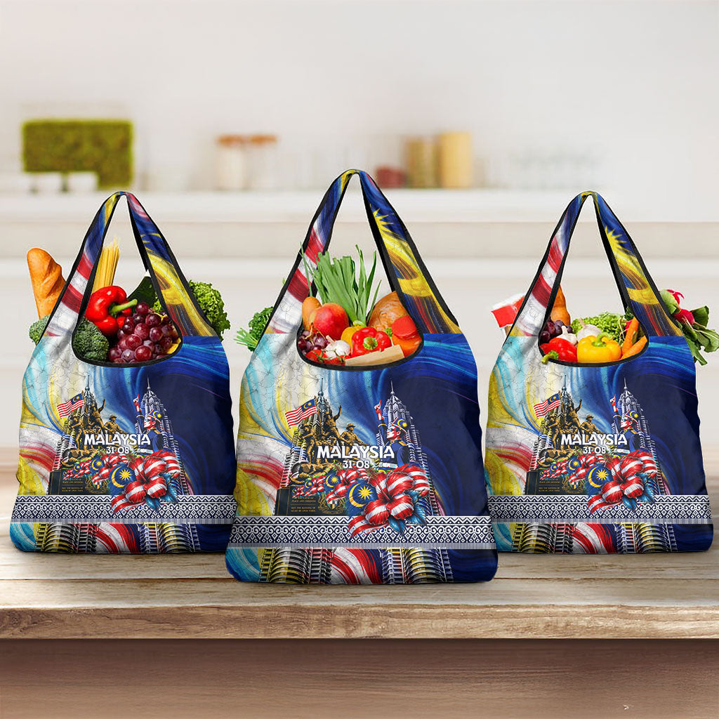 Malaysia Merdeka Independence Day Grocery Bag Patriotic Twin Towers Soldier National Flower Graphic