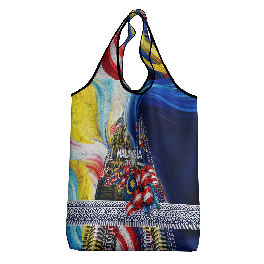 Malaysia Merdeka Independence Day Grocery Bag Patriotic Twin Towers Soldier National Flower Graphic