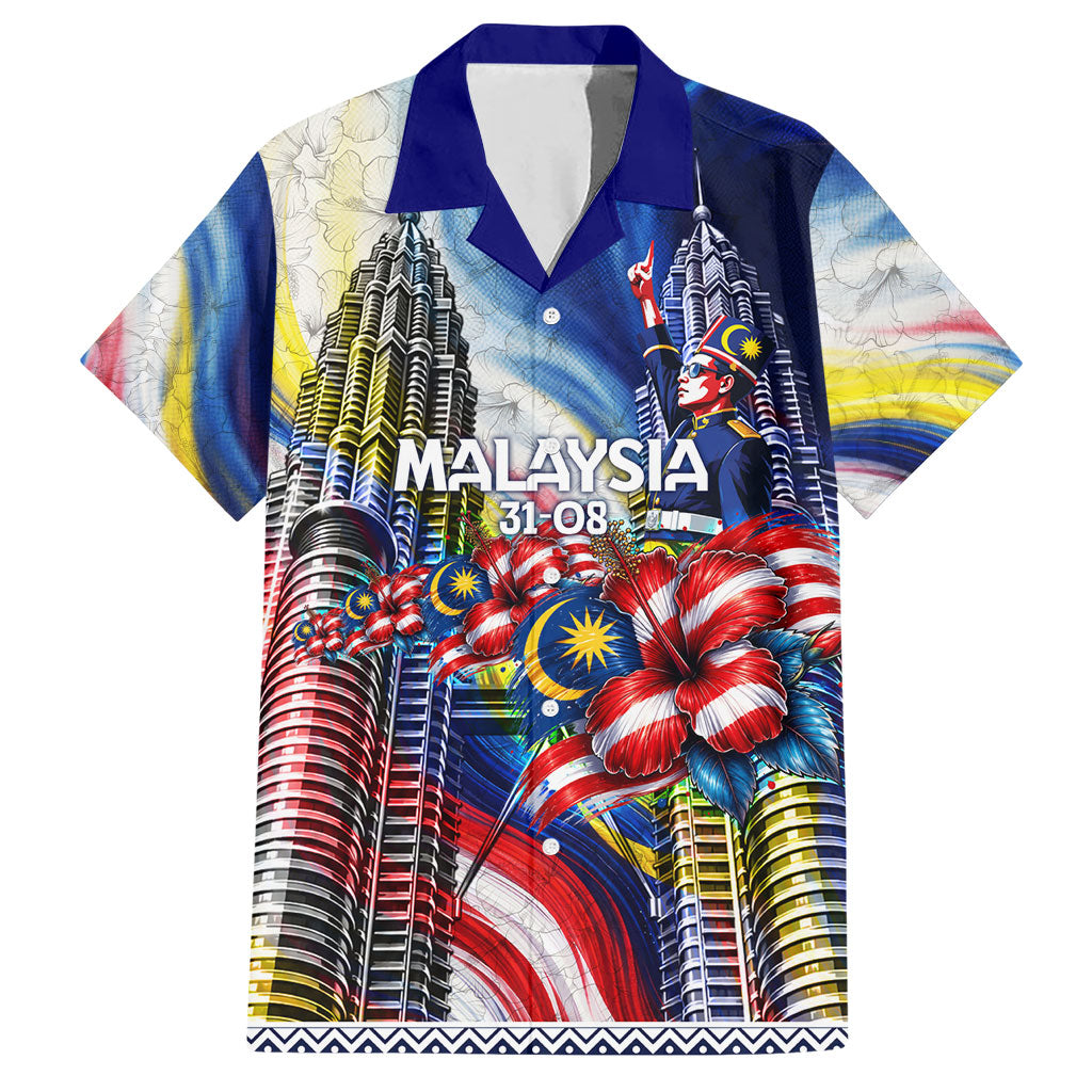 Malaysia Merdeka Independence Day Hawaiian Shirt Patriotic Twin Towers Soldier National Flower Graphic