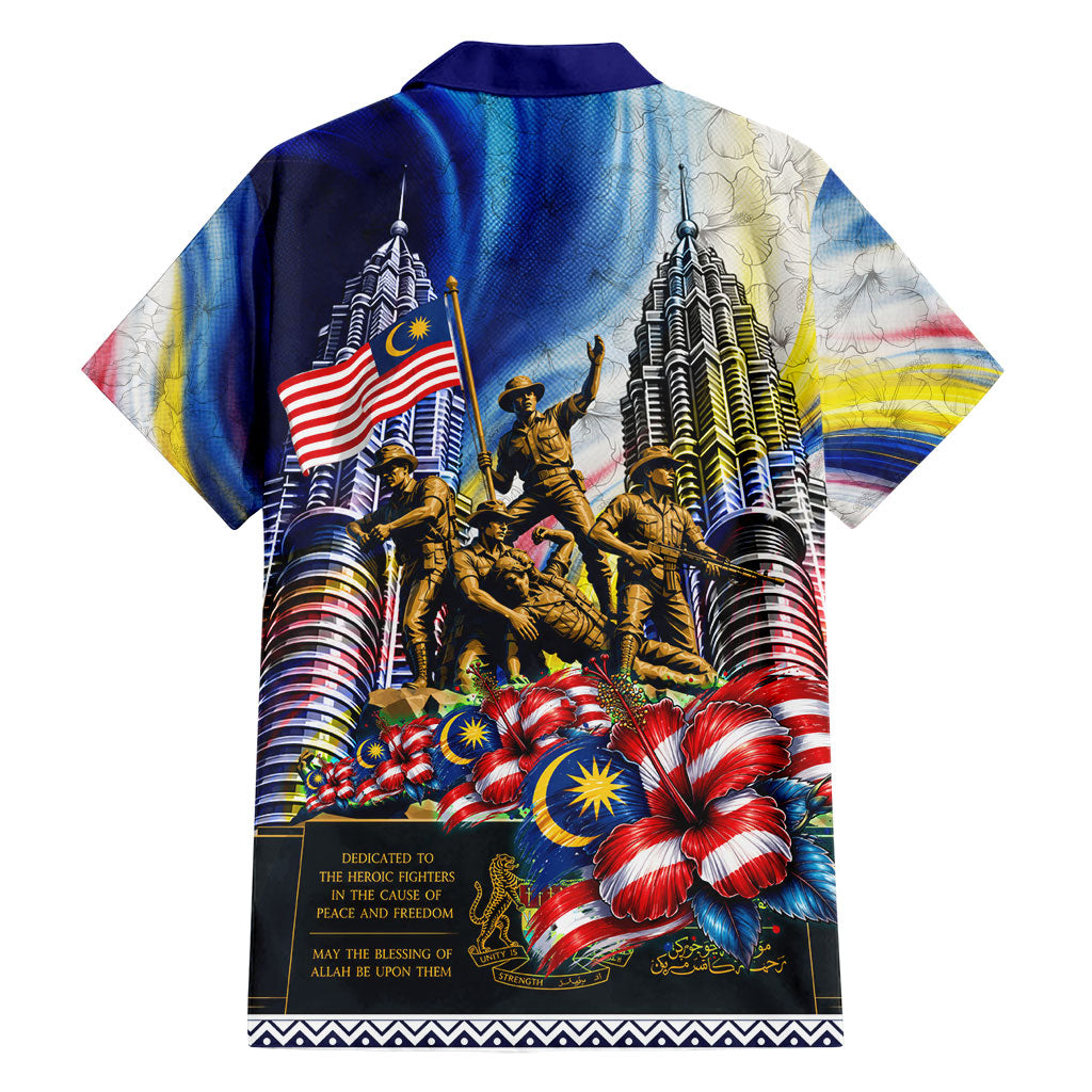 Malaysia Merdeka Independence Day Hawaiian Shirt Patriotic Twin Towers Soldier National Flower Graphic