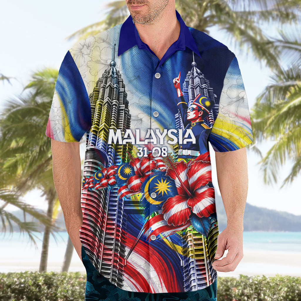 Malaysia Merdeka Independence Day Hawaiian Shirt Patriotic Twin Towers Soldier National Flower Graphic
