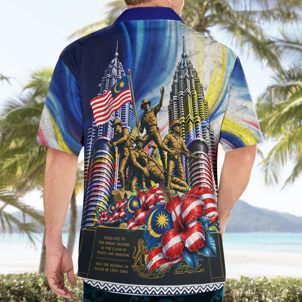 Malaysia Merdeka Independence Day Hawaiian Shirt Patriotic Twin Towers Soldier National Flower Graphic