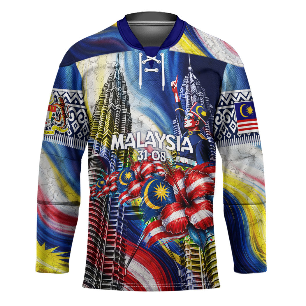 Malaysia Merdeka Independence Day Hockey Jersey Patriotic Twin Towers Soldier National Flower Graphic