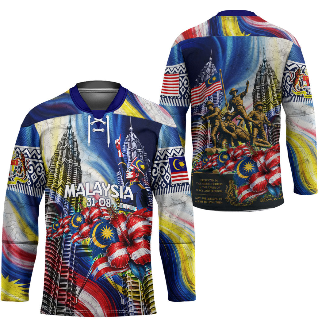 Malaysia Merdeka Independence Day Hockey Jersey Patriotic Twin Towers Soldier National Flower Graphic