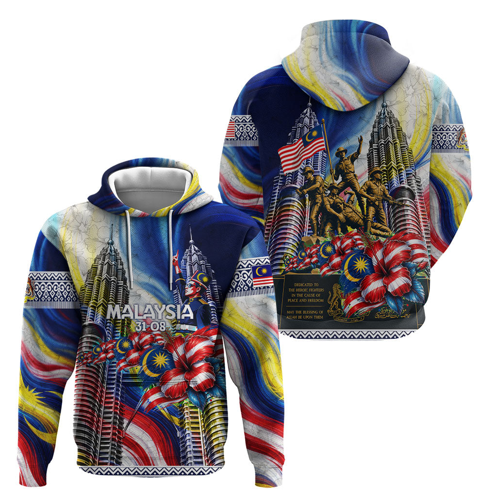 Malaysia Merdeka Independence Day Hoodie Patriotic Twin Towers Soldier National Flower Graphic