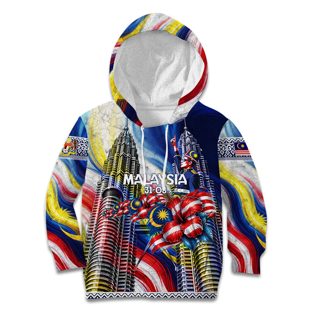 Malaysia Merdeka Independence Day Kid Hoodie Patriotic Twin Towers Soldier National Flower Graphic