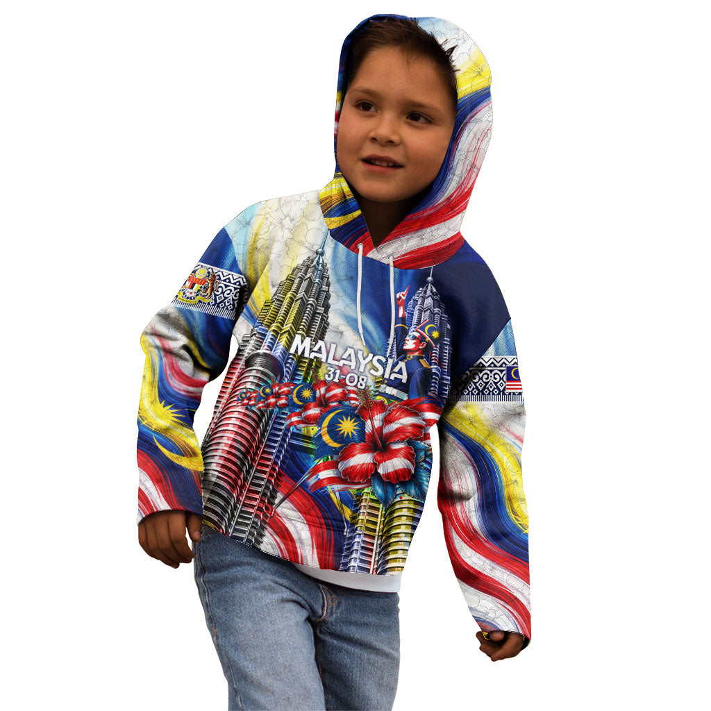 Malaysia Merdeka Independence Day Kid Hoodie Patriotic Twin Towers Soldier National Flower Graphic