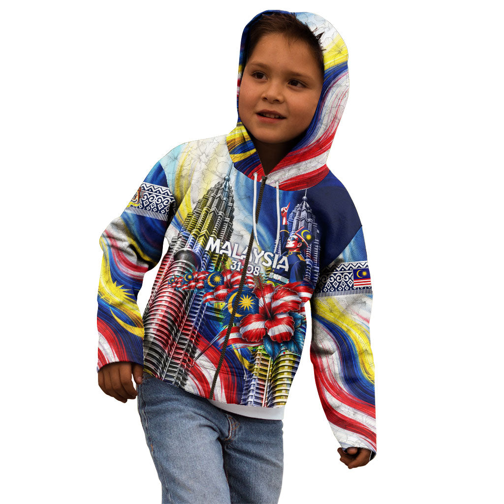 Malaysia Merdeka Independence Day Kid Hoodie Patriotic Twin Towers Soldier National Flower Graphic
