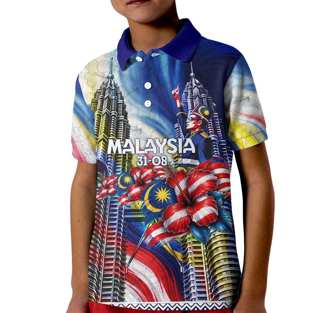 Malaysia Merdeka Independence Day Kid Polo Shirt Patriotic Twin Towers Soldier National Flower Graphic