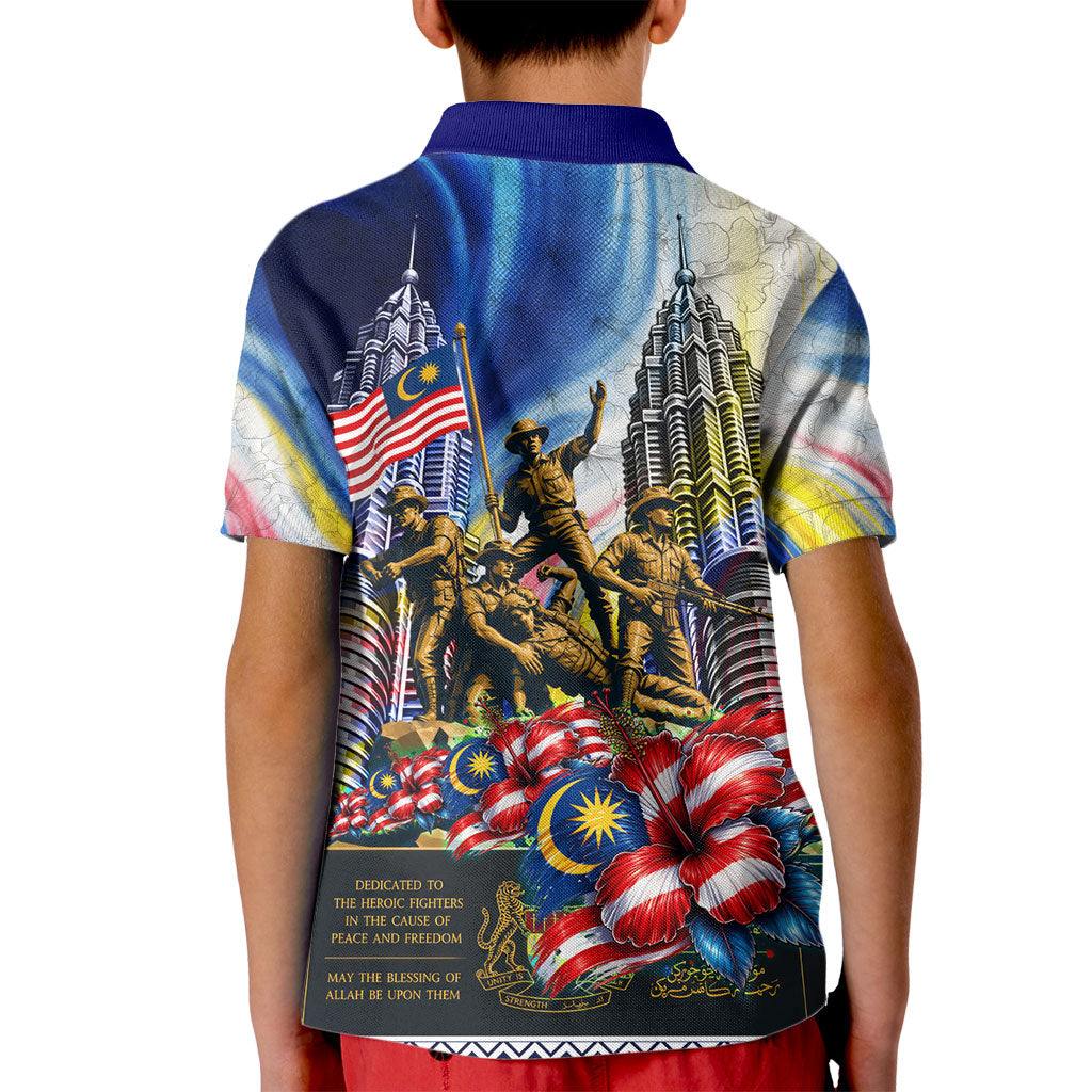Malaysia Merdeka Independence Day Kid Polo Shirt Patriotic Twin Towers Soldier National Flower Graphic