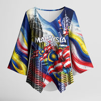 Malaysia Merdeka Independence Day Kimono Sleeve Blouse Patriotic Twin Towers Soldier National Flower Graphic