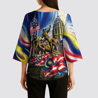 Malaysia Merdeka Independence Day Kimono Sleeve Blouse Patriotic Twin Towers Soldier National Flower Graphic