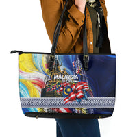 Malaysia Merdeka Independence Day Leather Tote Bag Patriotic Twin Towers Soldier National Flower Graphic
