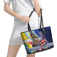 Malaysia Merdeka Independence Day Leather Tote Bag Patriotic Twin Towers Soldier National Flower Graphic