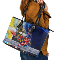 Malaysia Merdeka Independence Day Leather Tote Bag Patriotic Twin Towers Soldier National Flower Graphic
