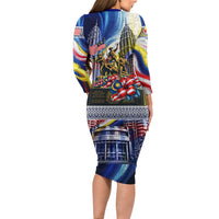 Malaysia Merdeka Independence Day Long Sleeve Bodycon Dress Patriotic Twin Towers Soldier National Flower Graphic