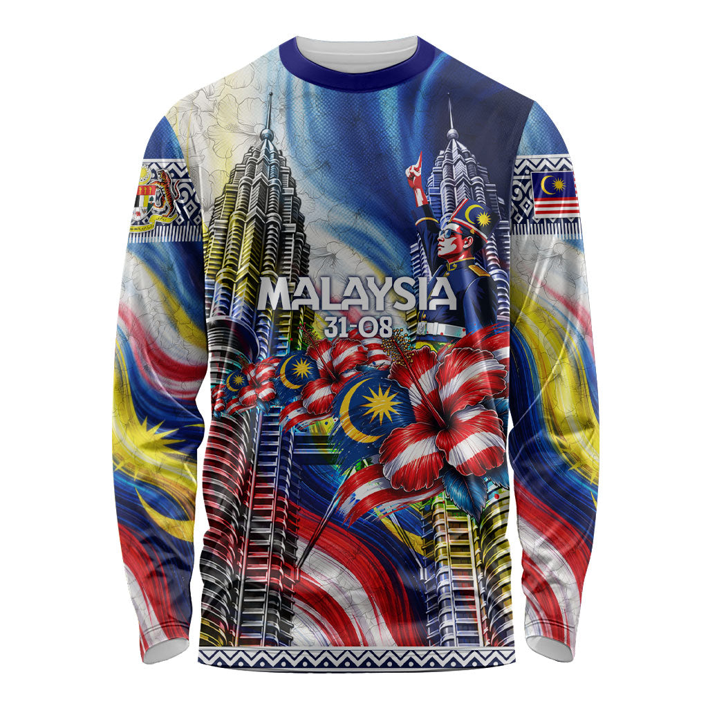 Malaysia Merdeka Independence Day Long Sleeve Shirt Patriotic Twin Towers Soldier National Flower Graphic