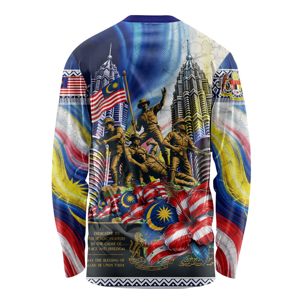 Malaysia Merdeka Independence Day Long Sleeve Shirt Patriotic Twin Towers Soldier National Flower Graphic