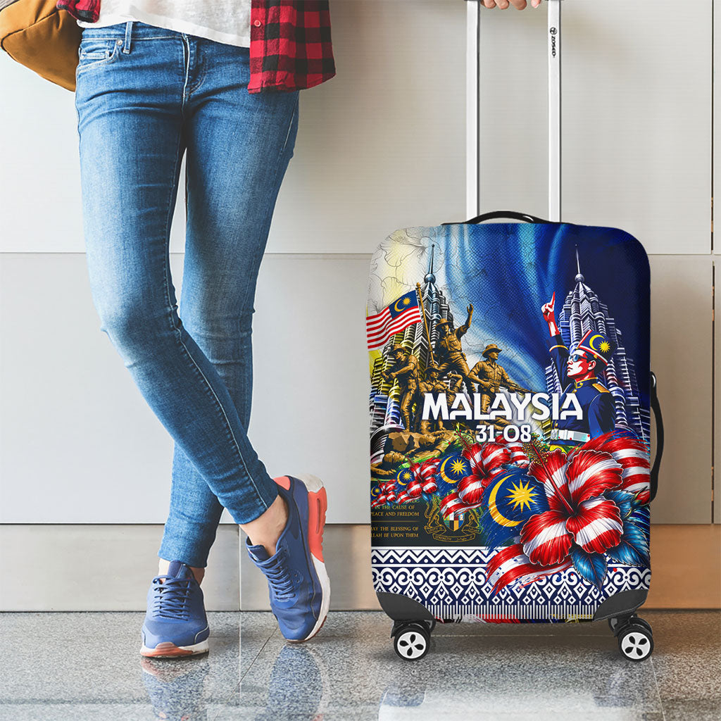 Malaysia Merdeka Independence Day Luggage Cover Patriotic Twin Towers Soldier National Flower Graphic