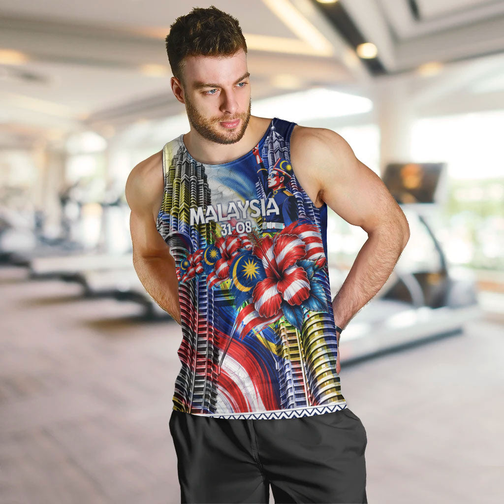 Malaysia Merdeka Independence Day Men Tank Top Patriotic Twin Towers Soldier National Flower Graphic