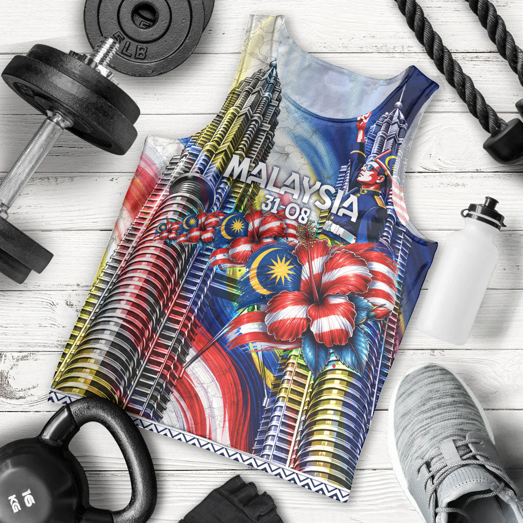 Malaysia Merdeka Independence Day Men Tank Top Patriotic Twin Towers Soldier National Flower Graphic