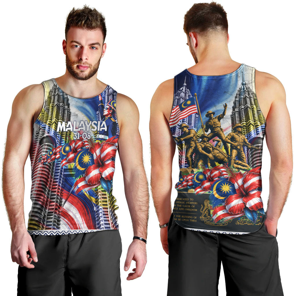 Malaysia Merdeka Independence Day Men Tank Top Patriotic Twin Towers Soldier National Flower Graphic