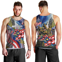 Malaysia Merdeka Independence Day Men Tank Top Patriotic Twin Towers Soldier National Flower Graphic