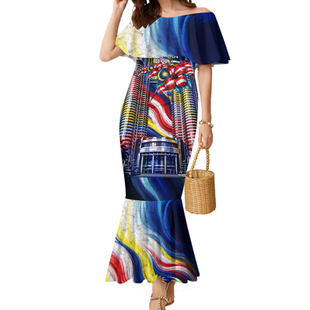 Malaysia Merdeka Independence Day Mermaid Dress Patriotic Twin Towers Soldier National Flower Graphic