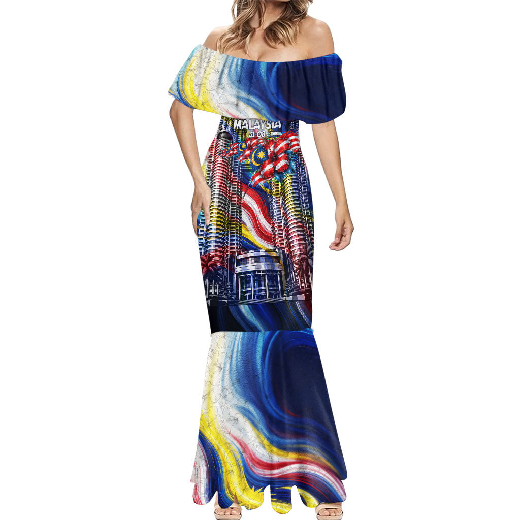 Malaysia Merdeka Independence Day Mermaid Dress Patriotic Twin Towers Soldier National Flower Graphic