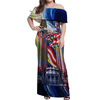 Malaysia Merdeka Independence Day Off Shoulder Maxi Dress Patriotic Twin Towers Soldier National Flower Graphic