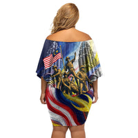 Malaysia Merdeka Independence Day Off Shoulder Short Dress Patriotic Twin Towers Soldier National Flower Graphic