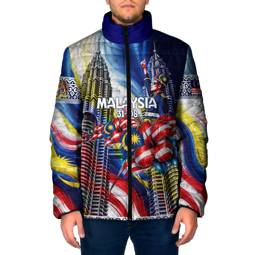 Malaysia Merdeka Independence Day Padded Jacket Patriotic Twin Towers Soldier National Flower Graphic