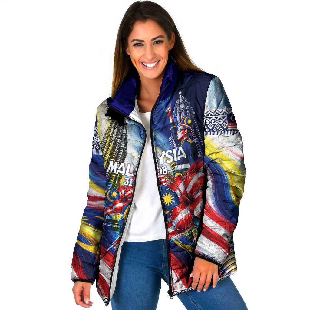 Malaysia Merdeka Independence Day Padded Jacket Patriotic Twin Towers Soldier National Flower Graphic
