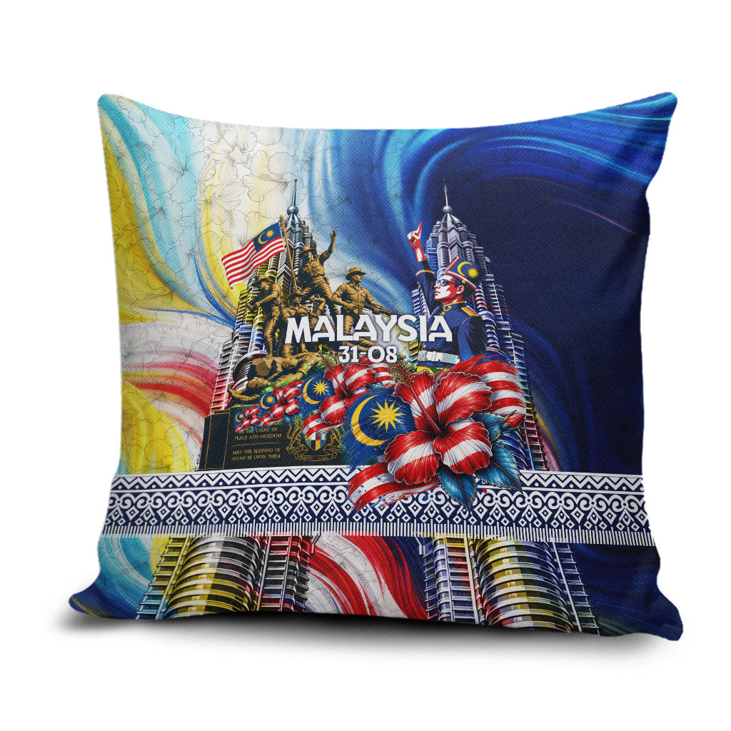Malaysia Merdeka Independence Day Pillow Cover Patriotic Twin Towers Soldier National Flower Graphic