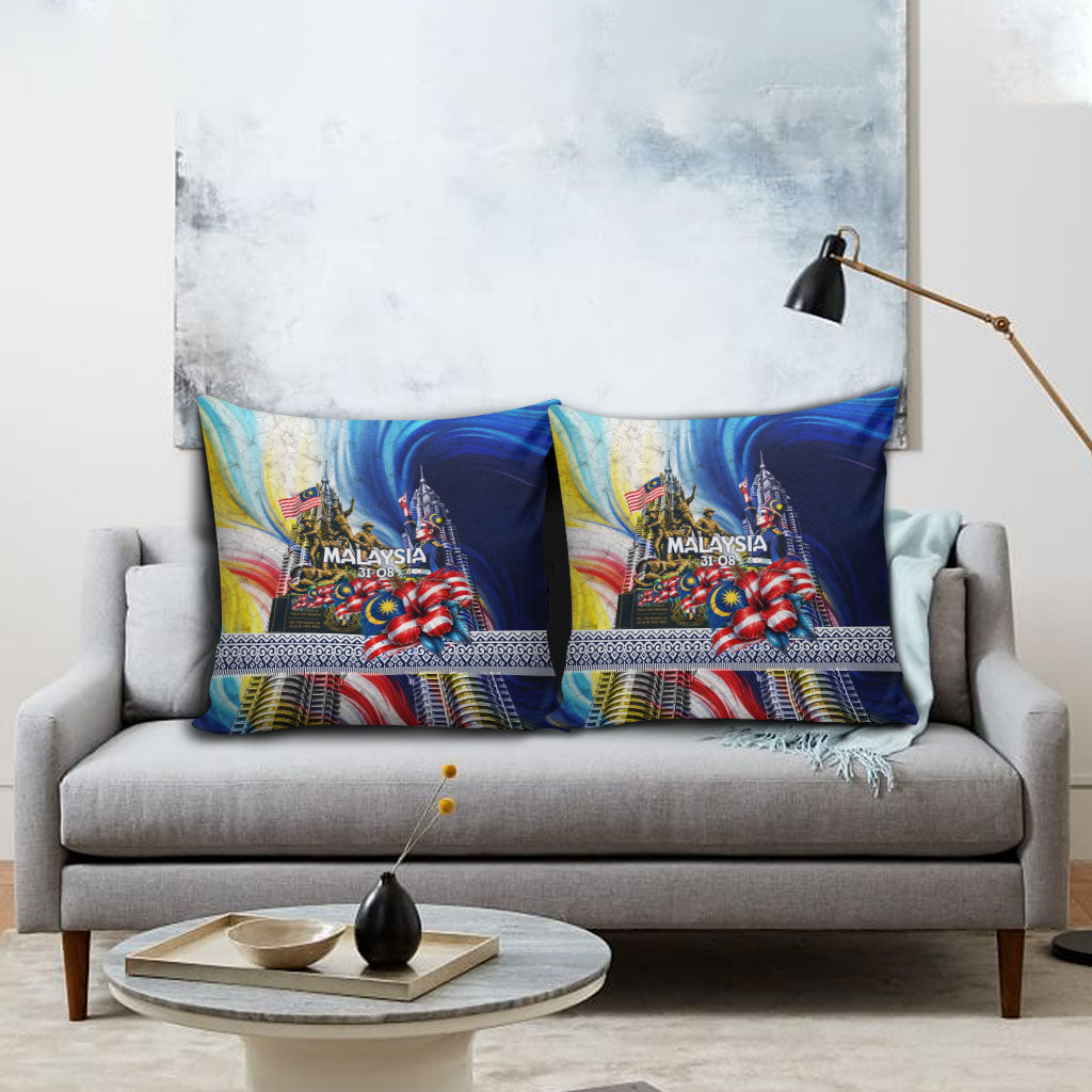 Malaysia Merdeka Independence Day Pillow Cover Patriotic Twin Towers Soldier National Flower Graphic