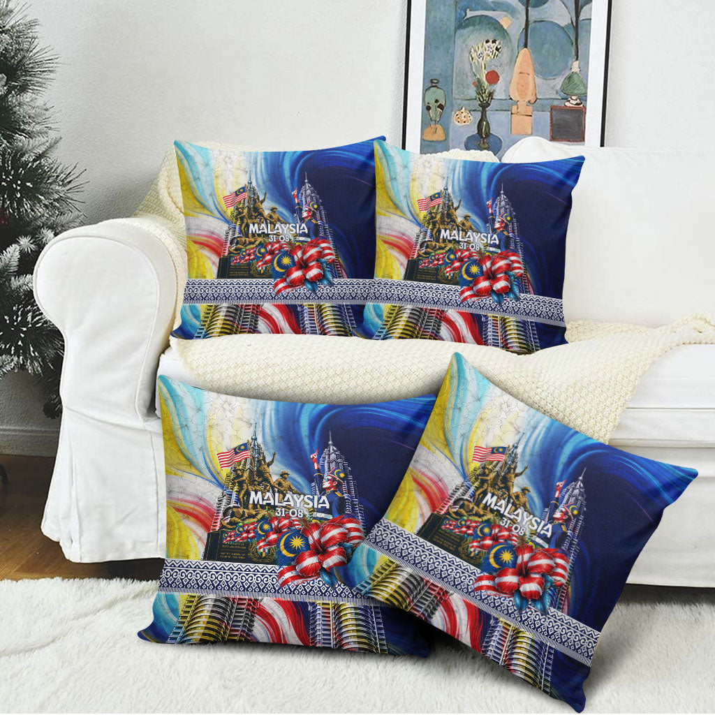 Malaysia Merdeka Independence Day Pillow Cover Patriotic Twin Towers Soldier National Flower Graphic