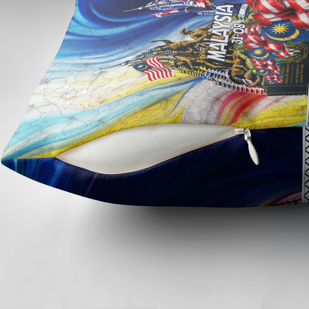 Malaysia Merdeka Independence Day Pillow Cover Patriotic Twin Towers Soldier National Flower Graphic