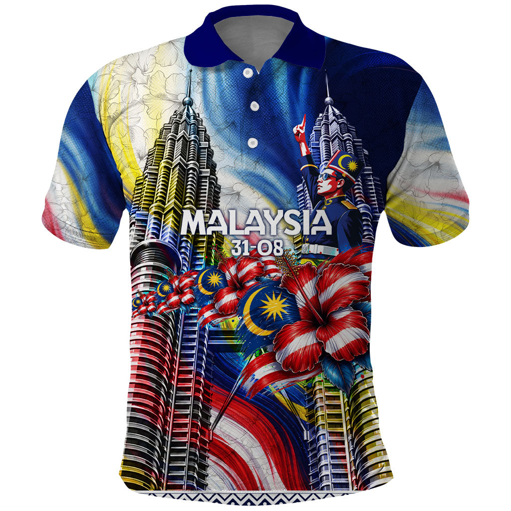 Malaysia Merdeka Independence Day Polo Shirt Patriotic Twin Towers Soldier National Flower Graphic