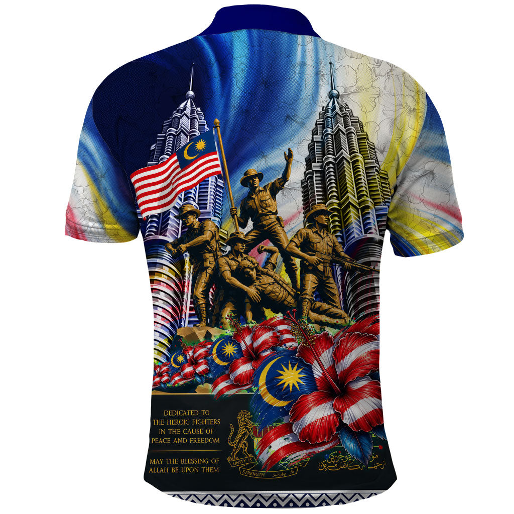 Malaysia Merdeka Independence Day Polo Shirt Patriotic Twin Towers Soldier National Flower Graphic