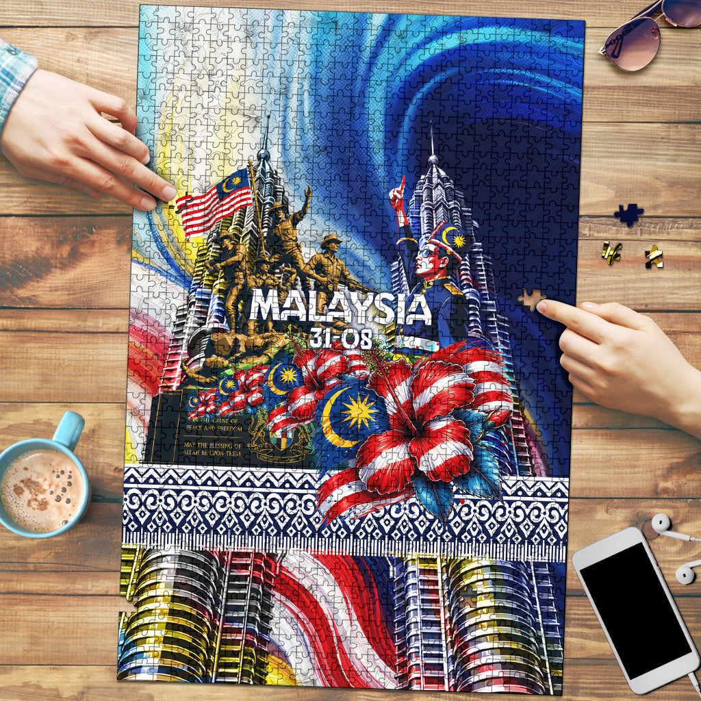 Malaysia Merdeka Independence Day Puzzle Patriotic Twin Towers Soldier National Flower Graphic