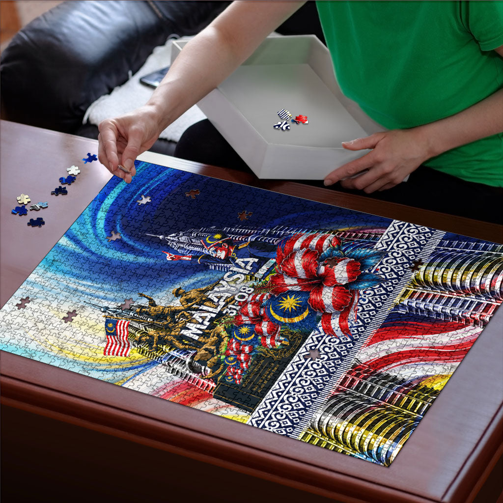 Malaysia Merdeka Independence Day Puzzle Patriotic Twin Towers Soldier National Flower Graphic