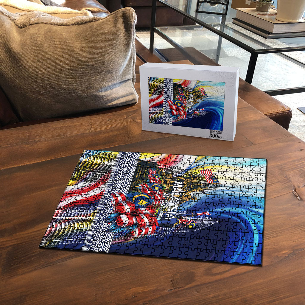 Malaysia Merdeka Independence Day Puzzle Patriotic Twin Towers Soldier National Flower Graphic