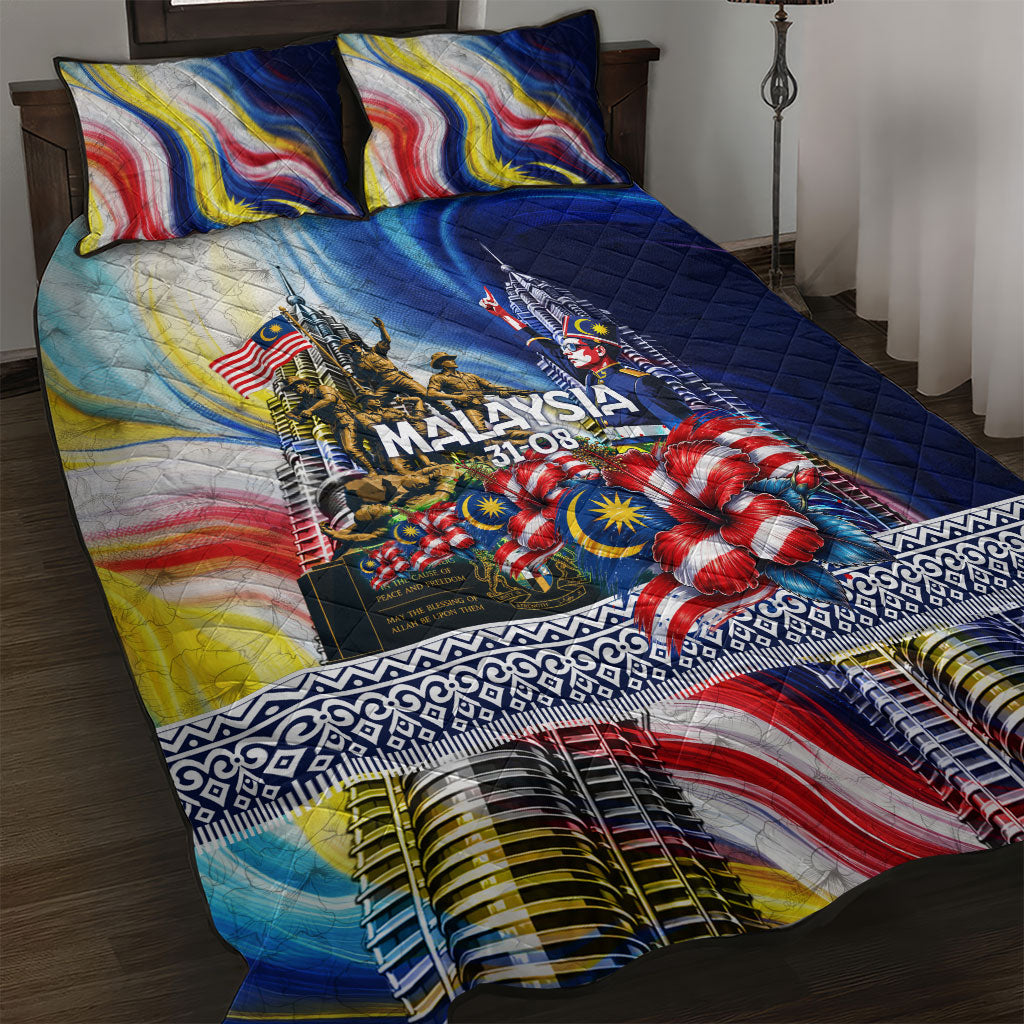 Malaysia Merdeka Independence Day Quilt Bed Set Patriotic Twin Towers Soldier National Flower Graphic