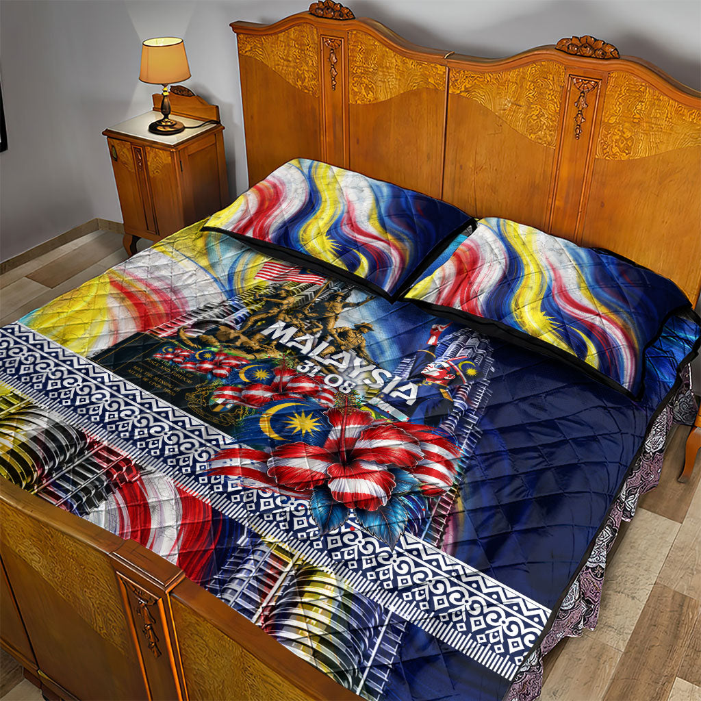 Malaysia Merdeka Independence Day Quilt Bed Set Patriotic Twin Towers Soldier National Flower Graphic