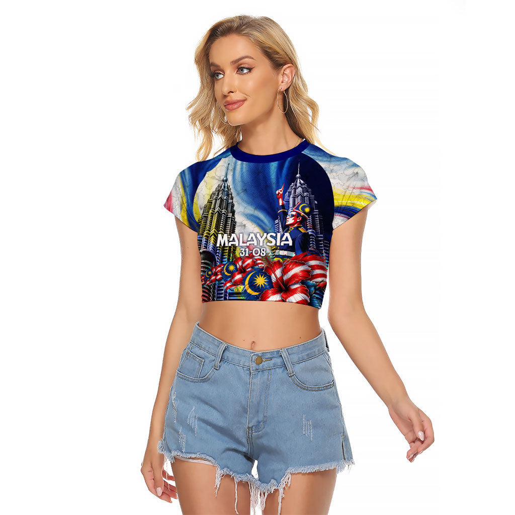 Malaysia Merdeka Independence Day Raglan Cropped T Shirt Patriotic Twin Towers Soldier National Flower Graphic