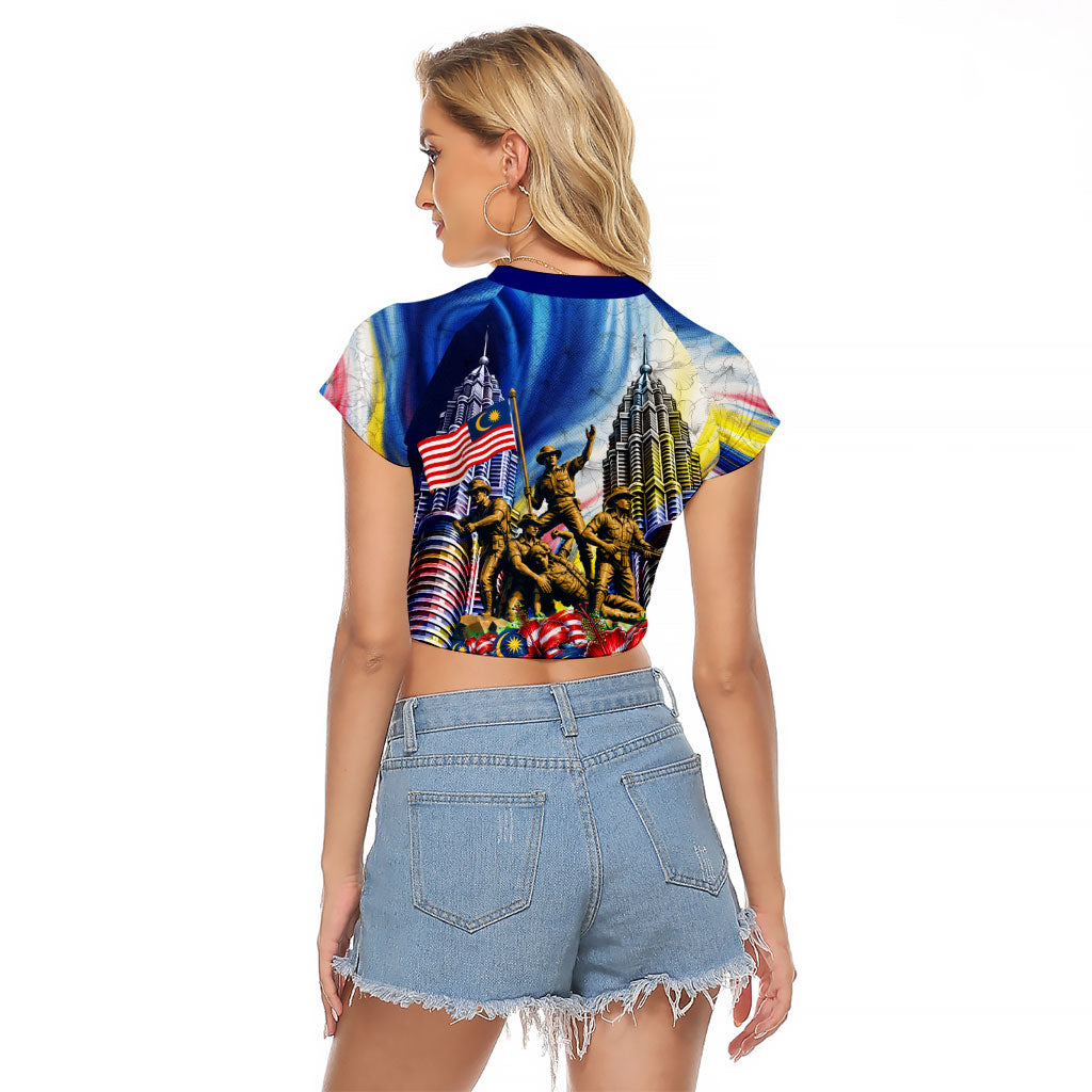 Malaysia Merdeka Independence Day Raglan Cropped T Shirt Patriotic Twin Towers Soldier National Flower Graphic