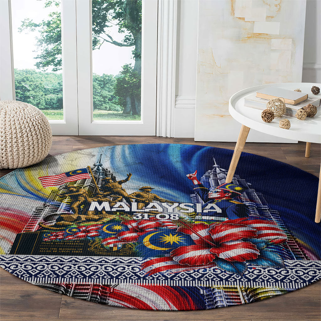 Malaysia Merdeka Independence Day Round Carpet Patriotic Twin Towers Soldier National Flower Graphic