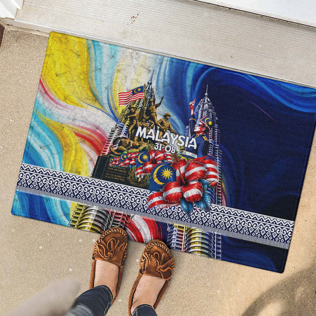 Malaysia Merdeka Independence Day Rubber Doormat Patriotic Twin Towers Soldier National Flower Graphic