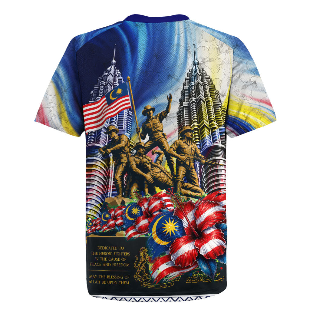 Malaysia Merdeka Independence Day Rugby Jersey Patriotic Twin Towers Soldier National Flower Graphic